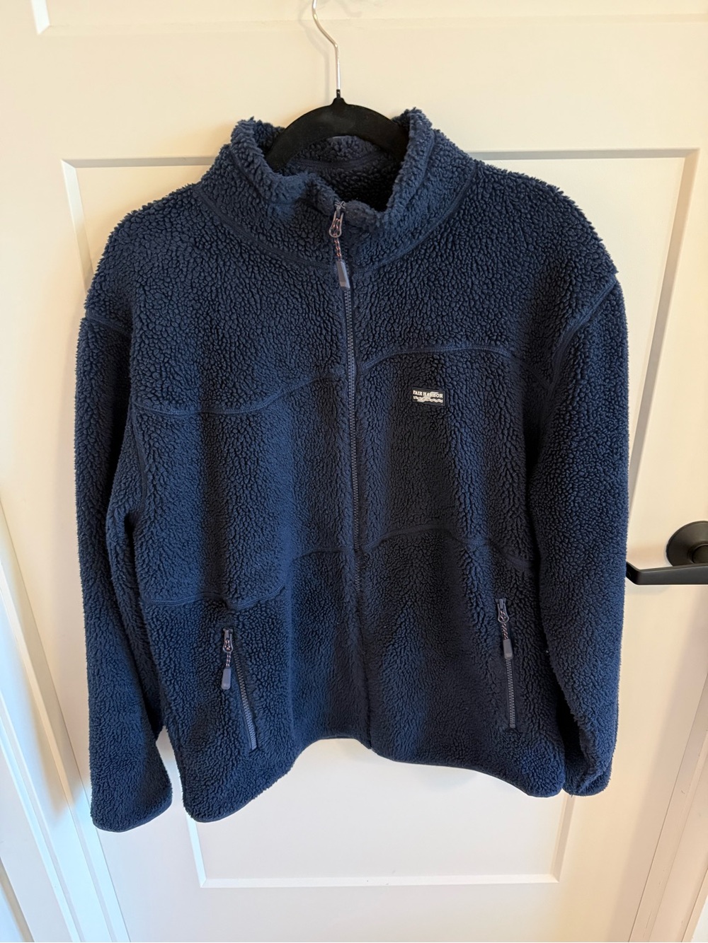 Fair Harbor Sherpa Fleece Jacket Navy Blue Full Zip Cozy Teddy Pullover Size L